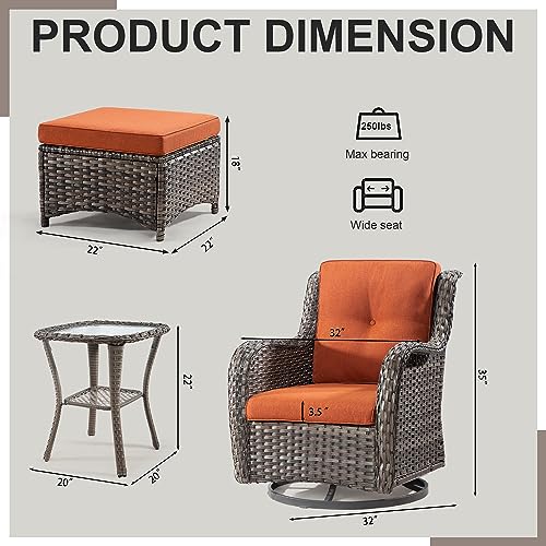 Gardenbee 5 Piece Outdoor Patio Furniture Set Wicker Conversation Set with Swivel Rocking Chairs and Ottomans Orange