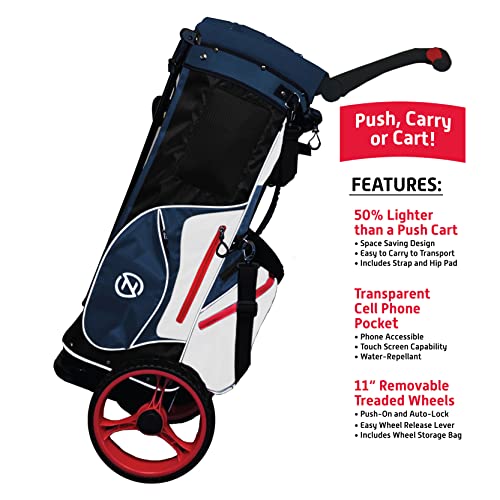 Zero Friction Wheel Pro Push Cart & Stand Bag Navy