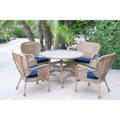 Jeco Windsor Honey Wicker Dining Set with Cushions Blue