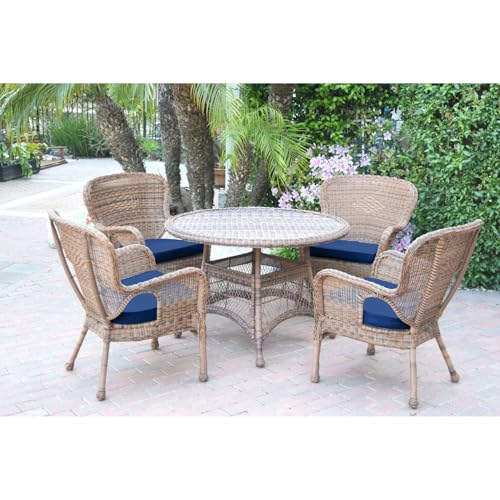 Jeco Windsor Honey Wicker Dining Set with Cushions Blue
