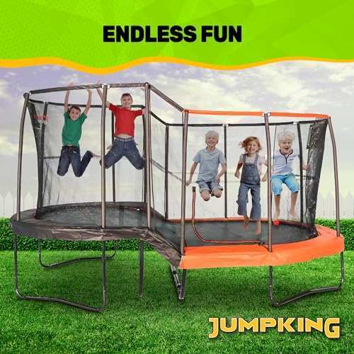 JumpKing 10'x17' Oval Trampoline with Basketball Hoop & Toss Game Black/Orange