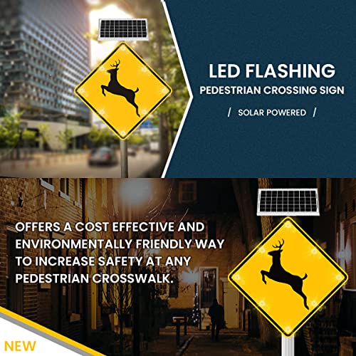 Generic 24" Solar Powered LED Flashing Deer Crossing Sign Yellow