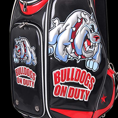 Guiote 2023 Golf Staff Bag Black Bulldog Crazy Design PU Leather Embroidery