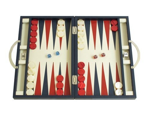 Zaza & Sacci Leather Backgammon Board Game Set 15" Blue