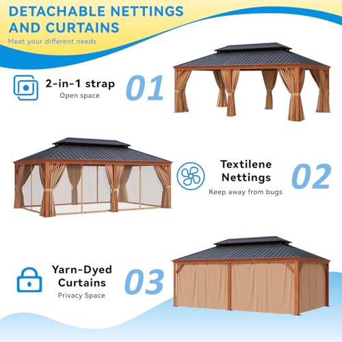 oneinmil 12' x 20' Hardtop Gazebo with Aluminum Frame and Double Roof Black17