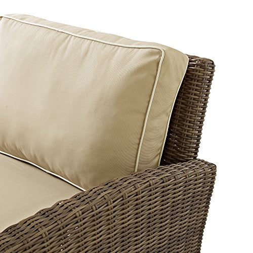 Crosley Furniture Bradenton Outdoor Sectional Right Side Loveseat, 2-Person Wicker Patio Couch Brown with Sand Cushions