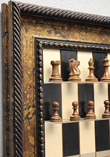 Black Maple Chess Board with Black Gold Frame & Sheesham Wood Pieces