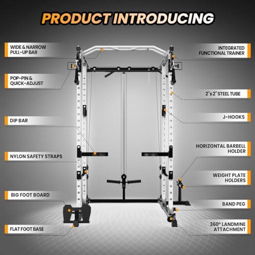 TROPOW 2000lbs Multi-Function Power Cage with J-Hooks and Dip Handles, Black/White