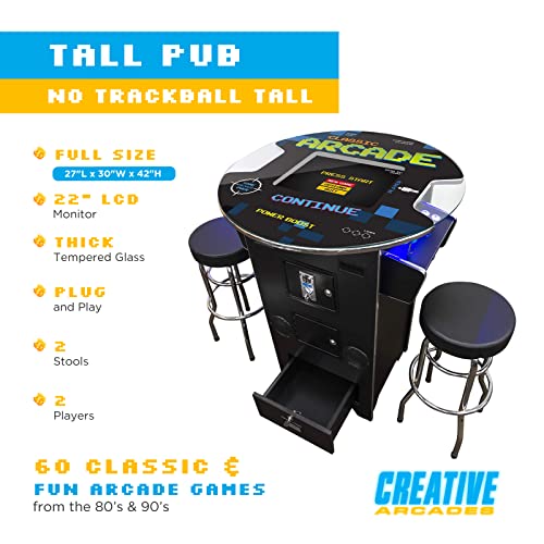 Creative Outdoor Distributor Full Size Arcade Machine 2 Player 60 Games 22" LCD Round Glass Top