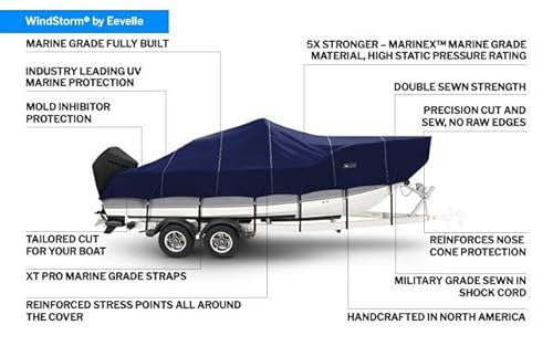 Eevelle Windstorm V Hull Fishing Boat Cover with Center Console Waterproof MARINEX Fabric Burgundy