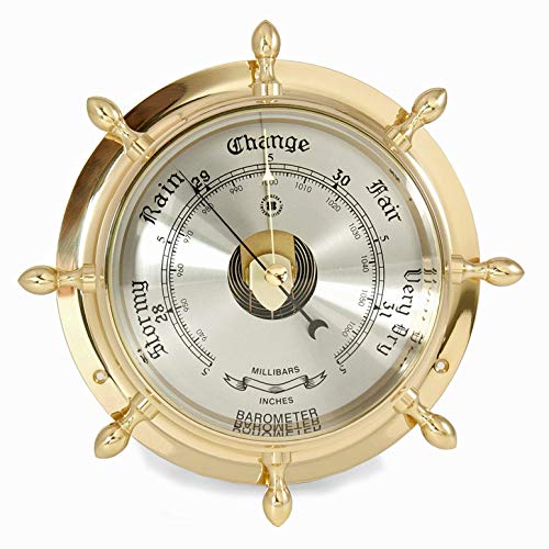 Kensington Row Coastal Collection Lacquered Brass Ships Wheel Barometer Brass