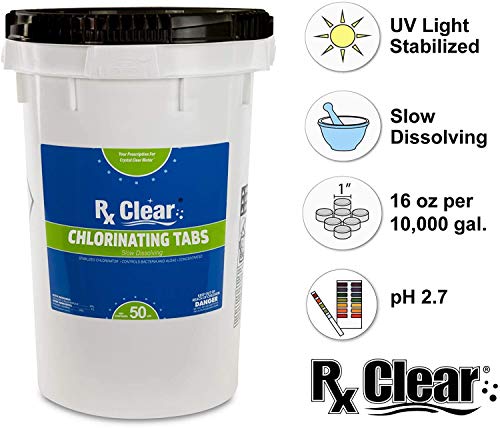 Rx Clear 1-Inch Stabilized Chlorine Tablets for Pools & Spas UV Protected 1200 Lbs