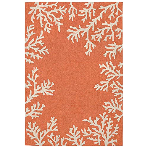 Liora Manne CAPRI Indoor/Outdoor Handmade Area Rug - Coastal Beach Accent Coral Border Orange 8'3" x 11'6