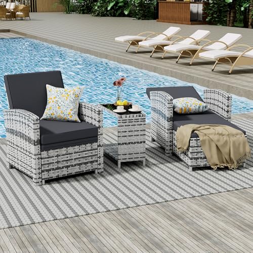 BALDPER 10-Piece Outdoor Patio Furniture Set with Ottomans, Wicker Conversation Set, Grey