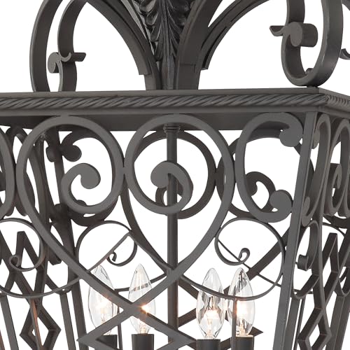 Quoizel Fort Quinn Outdoor Pendant Lighting 19 Inch 4-Light Marcado Black Chandelier