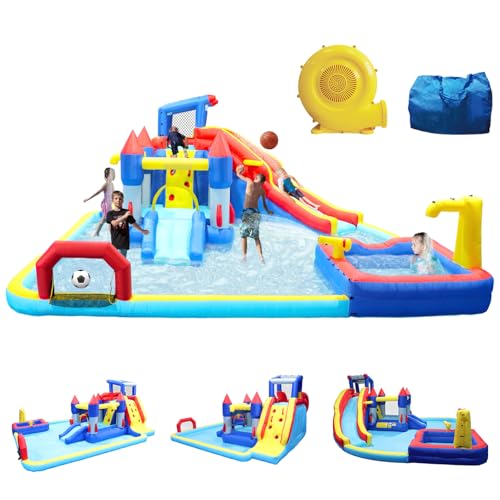 Ytonisld Inflatable Water Slide 19x17x8 Ft 10-in-1 Water Park Bouncy Castle Multicolor