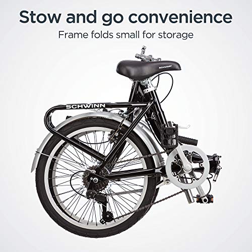 Schwinn Loop Adult Folding Bike 20-inch Wheels 7-Speed Drivetrain Rear Cargo Rack Carrying Bag Black