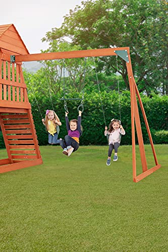 CREATIVE CEDAR DESIGNS Cedar Chalet Wooden Backyard Playset with Swings & Slide
