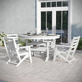 EMMA + OLIVER Arcata 5-Piece Indoor-Outdoor Adirondack Dining Set, 48" Round Table & 4 Chairs with Cupholders, White