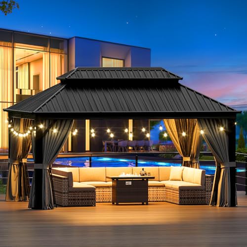 Jolydale 12x16 FT Hardtop Gazebo Brown