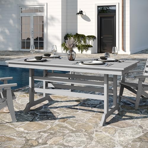 Flash Furniture Tolleson 7 PC Indoor-Outdoor Adirondack Dining Set, 72" Table & 6 Chairs with Cupholders, Gray
