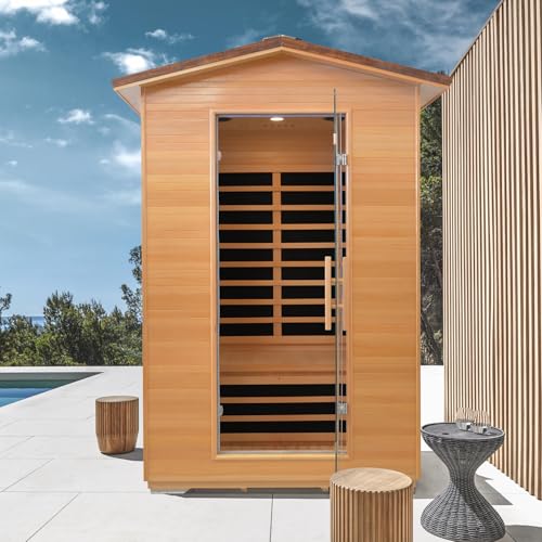 RIGO 2 Person Outdoor Infrared Sauna 1950W Hemlock Wood Low EMF