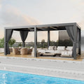 GS CHIER Outdoor Louvered Pergola 10' x 20' Black with Curtain
