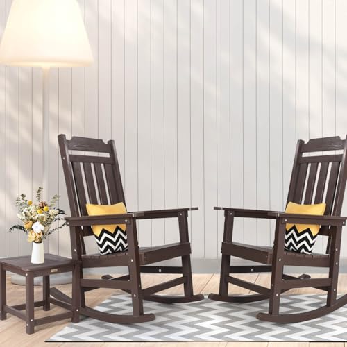 hOmeQomi Rocking Chairs Set of 4 All Weather Resistant Poly Lumber Brown