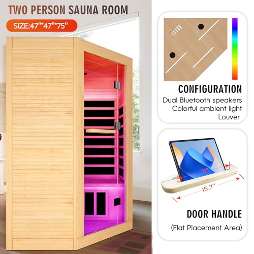 ToTibuy Corner Infrared Sauna 2-3 Person Canadian Hemlock Low-EMF Wood Color