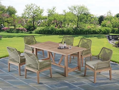 Best Quality Furniture D1007 Outdoor Dining Set, 1 Table + 6 Chairs Light Oak