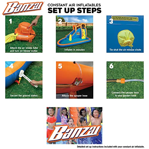 BANZAI Twin Falls Lagoon Inflatable Water Slide Splash Toy Orange
