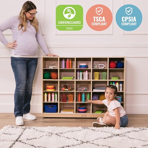 ECR4Kids 25 Cubby Mobile Tray Storage Cabinet Natural