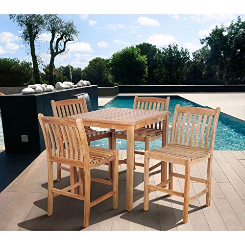 Outdoor Living and Style 5-Piece Eden Teak Patio Bar Set 46" Brown