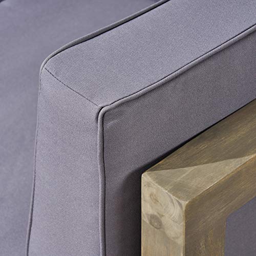 Great Deal Furniture Outdoor Sectional Loveseat Set 2-Seater Acacia Wood Water-Resistant Cushions Gray Finish + Dark Gray