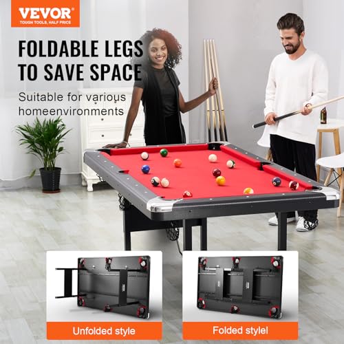 VEVOR Foldable Billiards Table Set 6.3ft Red Cloth