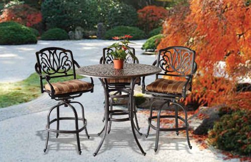 theWorldofpatio Elizabeth Cast Aluminum Powder Coated 5pc Bar Table Set Antique Bronze