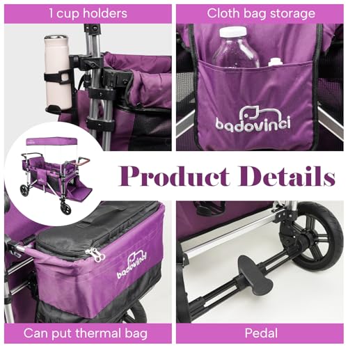 Badovinci All-Terrain Wagon for 2 Kids, Multi-Function, Easy Push & Pull, High Seats, Safe Folding, Purple