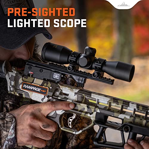 Wicked Ridge Rampage XS Crossbow Peak XT 390 FPS with Lighted Scope, Rope-Sled, Tactical Stock & 3 Arrows Peak Camo