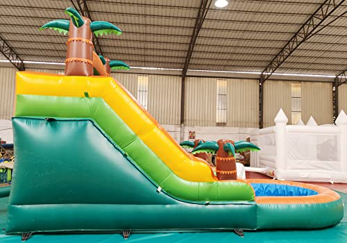 awesmflate Commercial Inflatable Water Slide for Kids Adults, 21FT Big Backyard Waterslide Tropical Outdoor Slide Park with Water Pool - Blue/Green/Orange