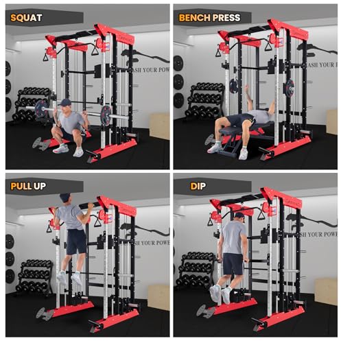 GarveeLife Power Cage Smith Machine Red