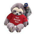 Big Plush Personalized 7 Foot Giant Stuffed Sloth with Customized T-Shirt Gray