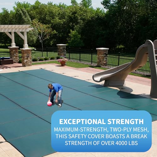 Blue Wave Rectangular In Ground Pool Safety Cover 16-ft x 32-ft Green