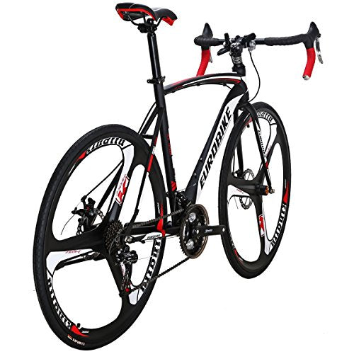 EUROBIKE Dual Disc Brake XC550 Road Bike 21 Speed Shifting System 54Cm Steel Frame 700C 3-Spoke Wheels Bicycle Blackwhite