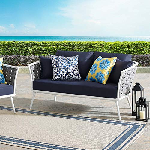 Modway Stance Outdoor Patio Modern Woven Rope Loveseat White Navy