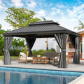DWVO 12x16ft Hardtop Gazebo Double Roof with Netting and Curtains Gray