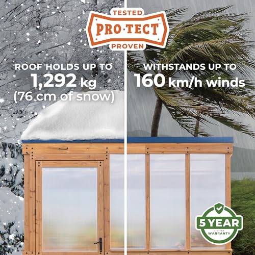 Backyard Discovery Willow 9' x 6' Cedar Greenhouse Kit with Exhaust Fan, Windows, and Staging Shelves Light Brown