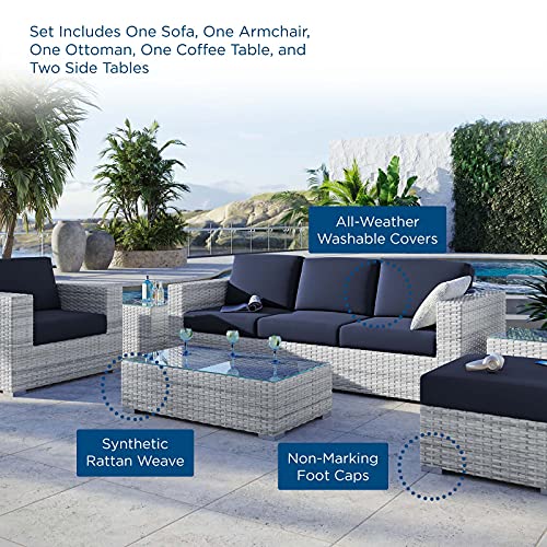 America Luxury - Outdoor Lounge Sectional Sofa Chair Set, Rattan Wicker, Modern, Blue