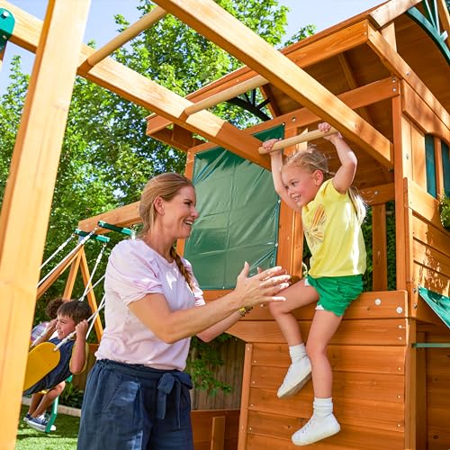 KidKraft Ridgeview Deluxe Clubhouse Wooden Swing Set Brown