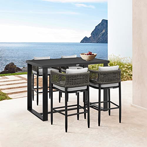 Armen Living Alegria Outdoor 5-Piece Aluminum & Rope Bar Set Black