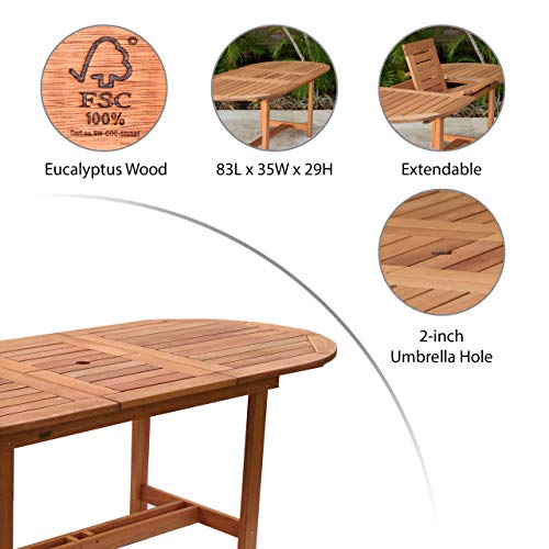 Amazonia Deluxe 7-Piece Patio Extendable Dining Set Eucalyptus Wood and Wicker Chairs Light Brown and Dark Brown